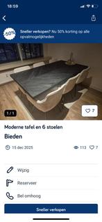 Tafel en 6 witte stoelen, Huis en Inrichting, Tafels | Eettafels, Ophalen, Zo goed als nieuw