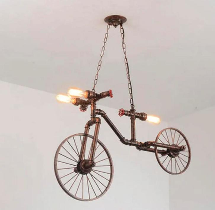 PROMO Retro vintage pijpleiding fiets 3x230V NIEUW, Huis en Inrichting, Lampen | Hanglampen, Nieuw, 75 cm of meer, Ophalen