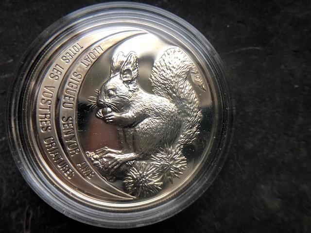 1992 Andorra - Red squirrel - proof silver, Postzegels en Munten, Edelmetalen en Baren, Zilver, Ophalen of Verzenden