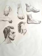 Academie tekeningen naakt portret 1979 houtskool, Antiek en Kunst, Ophalen of Verzenden