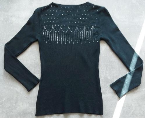 Zwarte blouse met strass-steentjes in middelgroot formaat., Kleding | Dames, Truien en Vesten, Gedragen, Maat 38/40 (M), Zwart