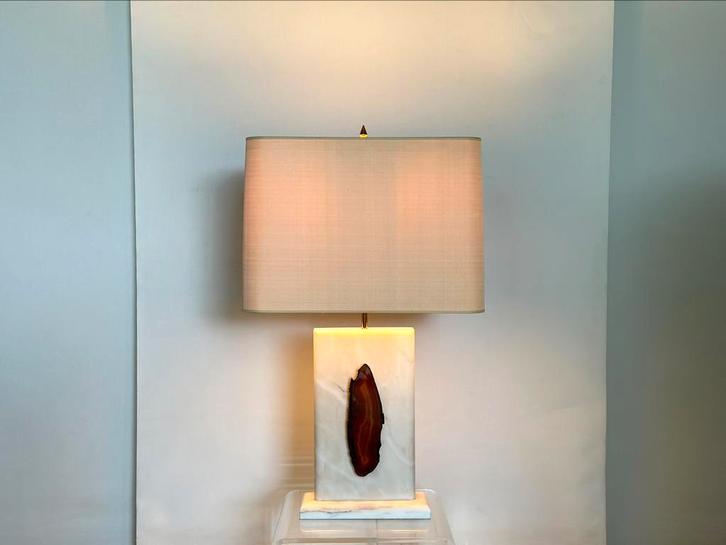 Vintage marble tablelamp met fossiel, Antiek en Kunst, Antiek | Verlichting, Ophalen