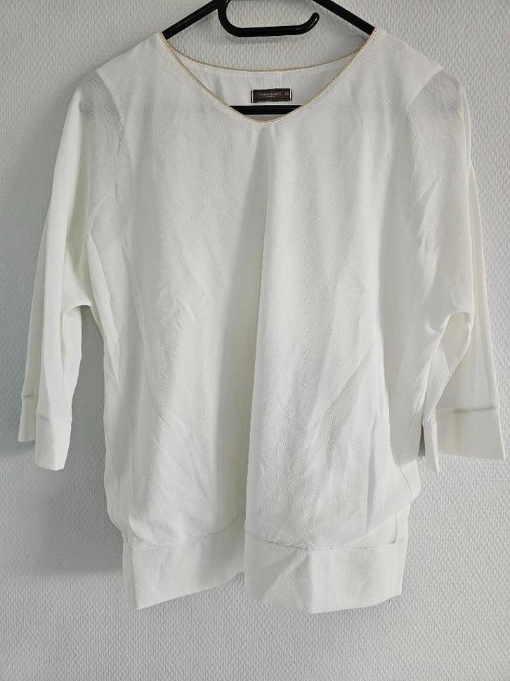 witte shirt met V-hals, Kleding | Dames, T-shirts, Gedragen, Maat 38/40 (M), Wit, Lange mouw, Ophalen of Verzenden