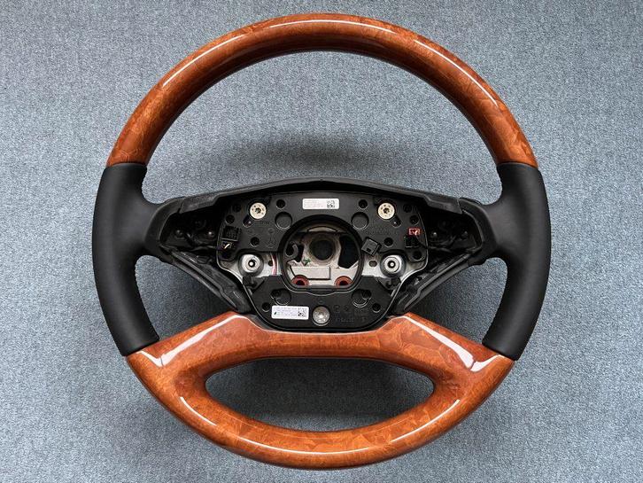 C216 W221 zwart leder bruin hout stuurwiel sportstuur stuur, Auto-onderdelen, Besturing, Mercedes-Benz, Gebruikt, Ophalen of Verzenden