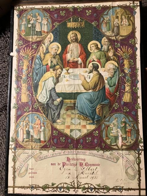 Communieprent 1932 Laatste Avondmaal, Antiek en Kunst, Antiek | Religieuze voorwerpen, Ophalen
