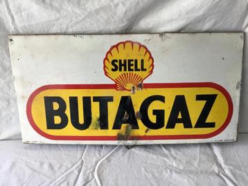 Plaque émaillée Shell butagaz 67x33 cm de 1951, Enlèvement ou Envoi, Utilisé, Panneau publicitaire