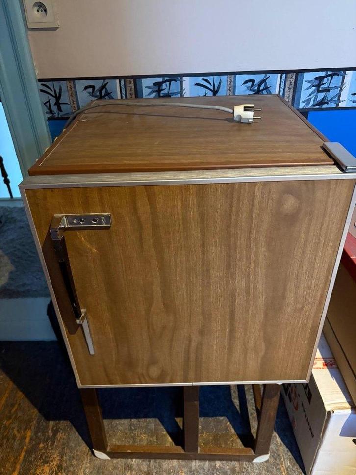 Vintage koelkast jaren ’60/’70 – houtafwerking –uniek retro, Elektronische apparatuur, Koelkasten en IJskasten, Gebruikt, Met vriesvak