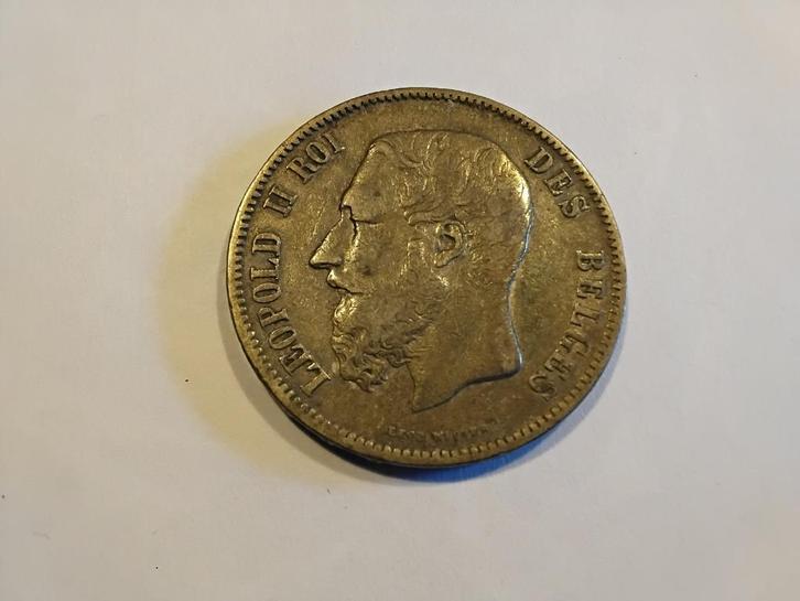 Munt 5 Francs Leopold II 1869, Postzegels en Munten, Munten | België, Losse munt, Zilver, Zilver, Ophalen of Verzenden