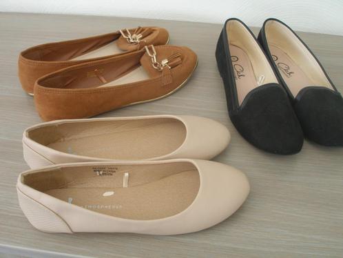 3 paar platte damesschoenen, Kleding | Dames, Schoenen, Zo goed als nieuw, Instappers, Zwart, Ophalen