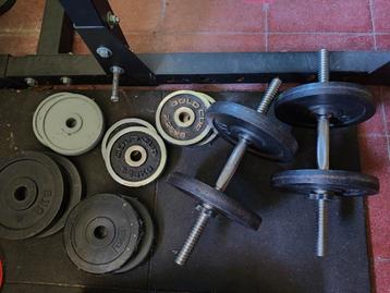 2 halters plus veel gewichten, Sport en Fitness, Ophalen, Gebruikt