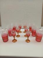 6 BORRELGLAZEN + 6 WATERGLAZEN MET WIJNBLADDESIGN, Ophalen of Verzenden, Zo goed als nieuw