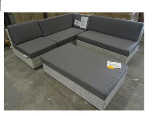 Hoeksalon Diphano 210x210 cm + poef – lichtgrijze wicker, Tuin en Terras, Tuinsets en Loungesets, Nieuw, Tuinset, Overige materialen