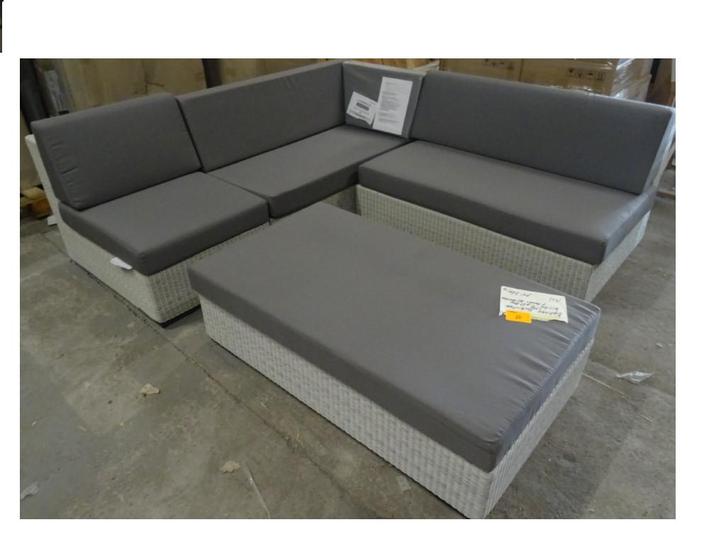 Hoeksalon Diphano 210x210 cm + poef – lichtgrijze wicker, Tuin en Terras, Tuinsets en Loungesets, Nieuw, Tuinset, Overige materialen