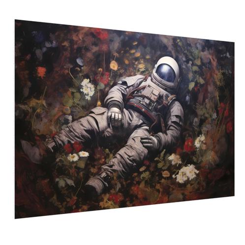 Astronaut op bloemen geharde poster 75x50cm, Huis en Inrichting, Woonaccessoires | Schilderijen, Tekeningen en Foto's, Nieuw, Foto of Poster