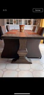 Steengrijze eikenhouten tafel 240cm, Huis en Inrichting, Ophalen, Zo goed als nieuw