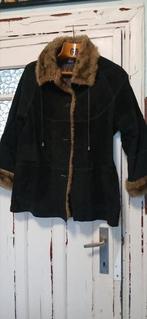 veste 3/4 en daim noir avec col en fausse fourrure, Enlèvement ou Envoi, Porté