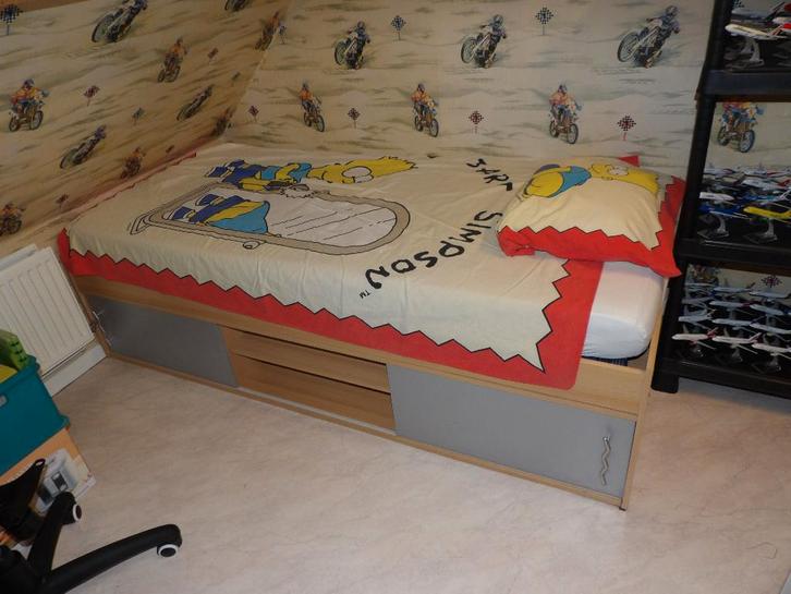 Lit 1 personne COMPLET, Maison & Meubles, Chambre à coucher | Lits, Comme neuf, Une personne, 90 cm, 200 cm, Bois, Beige, Enlèvement