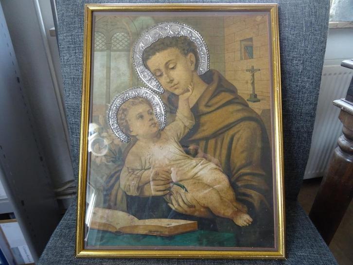 Antiek Icoon prent Heilige Antonius en Jezus 35x44cm 1930, Antiek en Kunst, Antiek | Religieuze voorwerpen, Ophalen of Verzenden