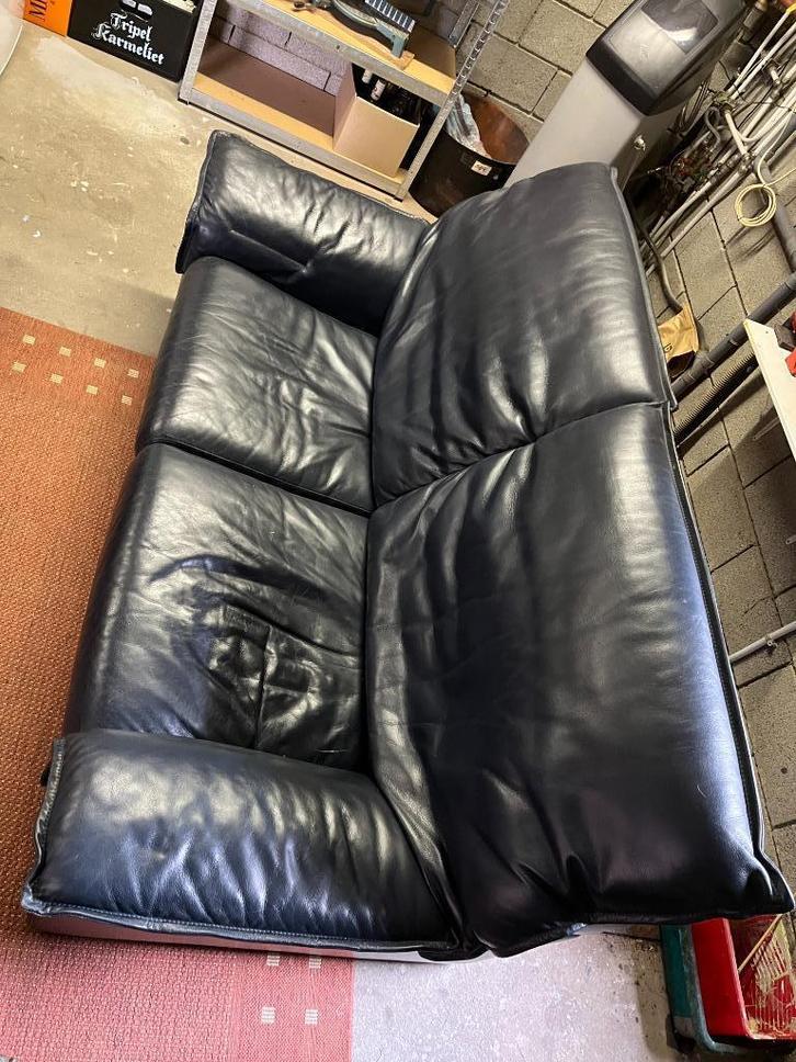 Lot de 3 canapés vintages en cuir bleu, Huis en Inrichting, Zetels | Zetels, Gebruikt, Rechte bank, Driepersoons, 200 tot 250 cm