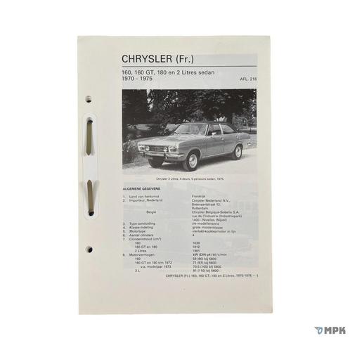 Kluwer | Chrysler 160 / 180 / 2 Litres | 1970-1975 | NL, Auto diversen, Handleidingen en Instructieboekjes, Ophalen of Verzenden