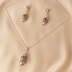 Dolce Luna Sieradenset – Oorbellen & Hanger Ketting, Ophalen, Met hanger, Beige, Nieuw