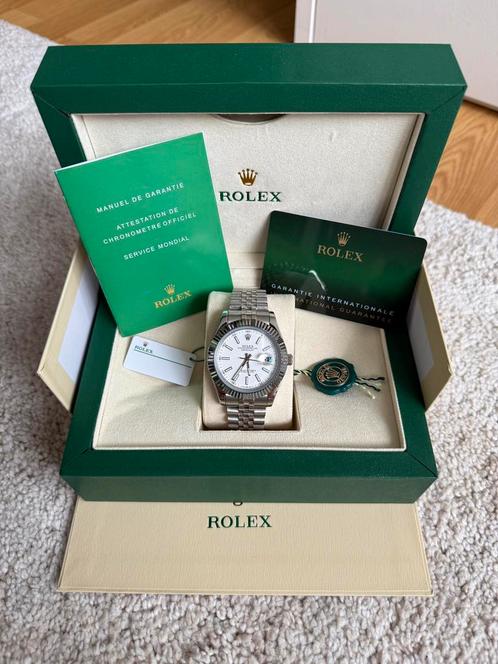 Rolex Datejust 41 Witte dial, Handtassen en Accessoires, Horloges | Heren, Rolex, Staal, Ophalen of Verzenden