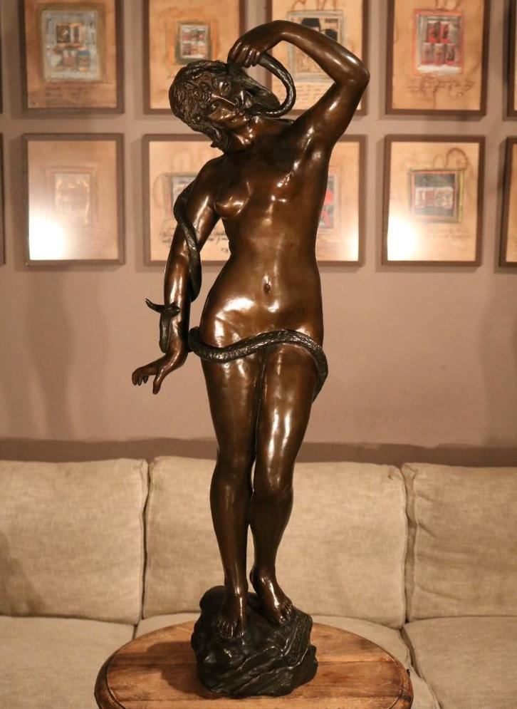 Groot antiek bronzen sculptuur slangendanseres, Antiek en Kunst, Kunst | Beelden en Houtsnijwerken, Ophalen