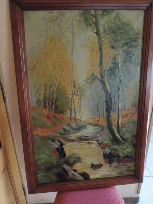 Huile sur toile, rivière dans un sous-bois 1937  135 € À DOM, Antiquités & Art, Art | Peinture | Classique, Enlèvement