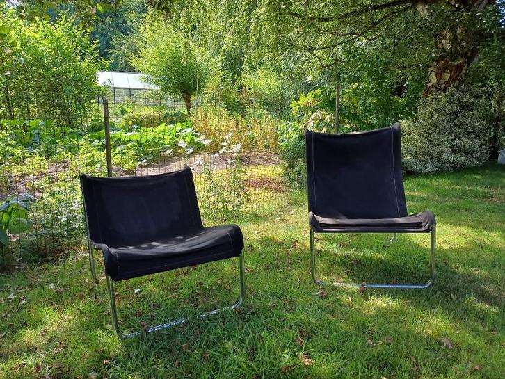 Twee retro zeteltjes, Huis en Inrichting, Zetels | Zetels, Gebruikt, Eenpersoons, Metaal, Stof, Ophalen