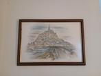 Vintage print van le mont saint michel van Bernadette Voz, Antiek en Kunst, Ophalen