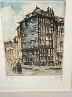 Aquarelle Vieux Liège akwarel oude huizen Luik gesign. Linch, Ophalen of Verzenden