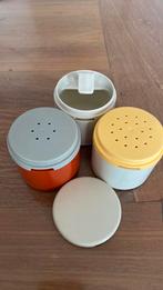 Vintage kruidenpotjes van tupperware te koop 3 potjes 1 deks, Gebruikt, Ophalen