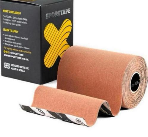 SPORTTAPE extra wide kinesiology tape 10cm x 5 meter BEIGE, Sport en Fitness, Fitnessmaterialen, Nieuw, Ophalen of Verzenden