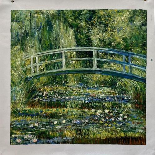 Olieverf replica Monet: Waterlelievijver met Japanse brug, Antiek en Kunst, Kunst | Schilderijen | Klassiek, Verzenden