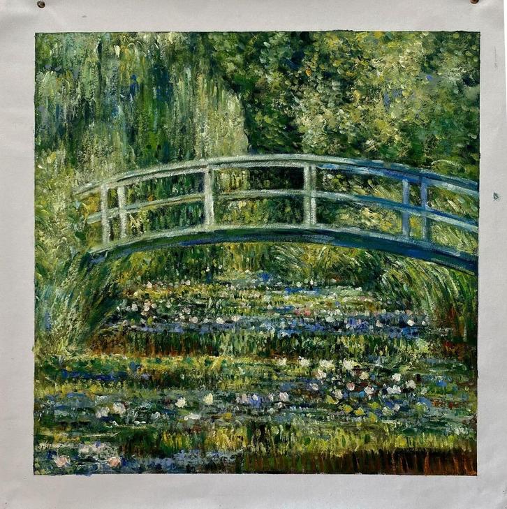 Olieverf replica Monet: Waterlelievijver met Japanse brug, Antiek en Kunst, Kunst | Schilderijen | Klassiek, Verzenden