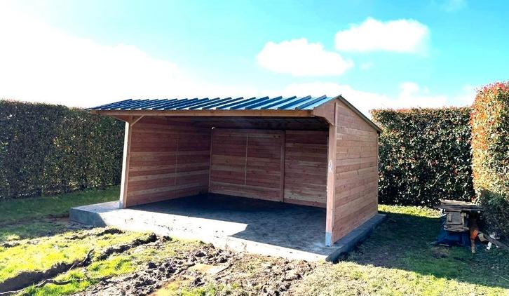 Schuilhok 4x6m + oversteek in massief Douglashout, Dieren en Toebehoren, Stalling en Weidegang, Stalling, Weidegang, 2 of 3 paarden of pony's