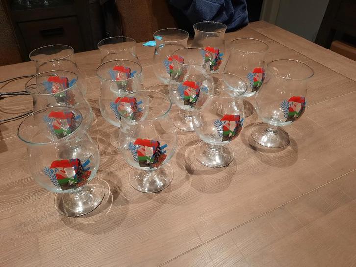 Lot van 13 duvel glazen Gigi (bloemen), Verzamelen, Glas en Drinkglazen, Nieuw, Bierglas, Ophalen of Verzenden