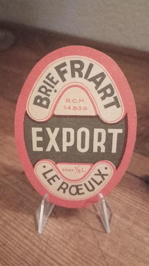 Brasserie bière ancienne étiquette Export Friart, Collections, Marques de bière, Neuf, Panneau, Plaque ou Plaquette publicitaire