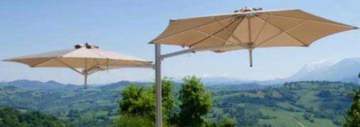top parasol PARAFLEX Dubbele zweefparasol met warmte lamp, Tuin en Terras, Parasols, Zweefparasol, Verstelbaar, Ophalen