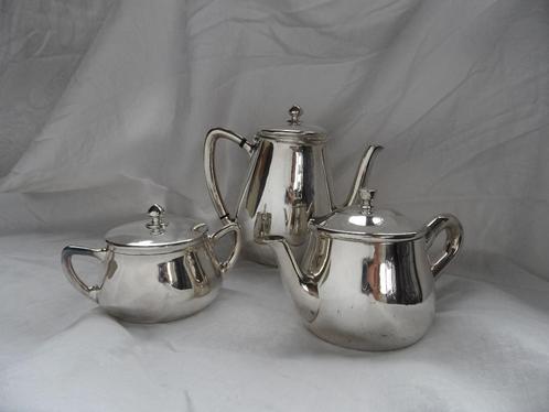 Wiskemann koffie- en theepotje en suikerpotje, verzilverd., Antiek en Kunst, Antiek | Zilver en Goud, Ophalen of Verzenden