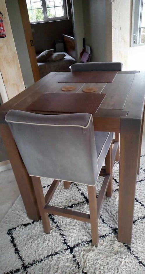 eetkamertafel eik hoog model + 2 hoge stoelen stof, Huis en Inrichting, Tafels | Eettafels, Gebruikt, 50 tot 100 cm, 50 tot 100 cm