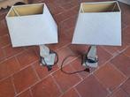2 staanlampen, hout met beige stoffen kap, Huis en Inrichting, Ophalen, Gebruikt, Beige