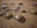 12 identieke glazen potjes met plastieken deksel, Ophalen of Verzenden
