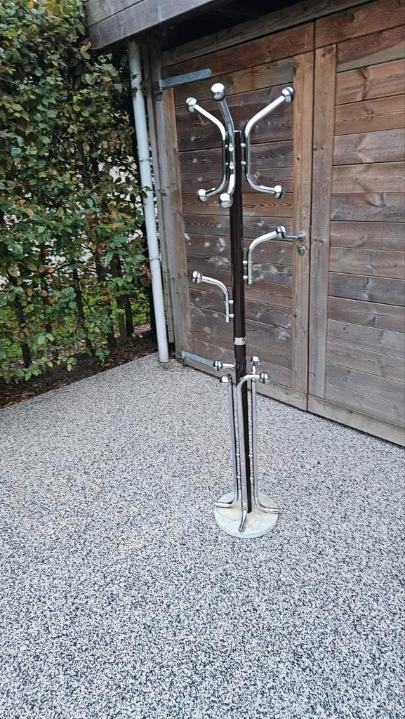 Staande Kapstok Space Age Chroom/ Bruin / Marmer, Huis en Inrichting, Woonaccessoires | Kapstokken, Gebruikt, Staande kapstok