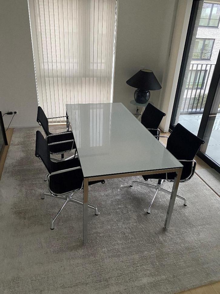 Table verre et inox chrome 180 x 85 x 74 cm, Maison & Meubles, Tables | Tables à manger, Utilisé, 50 à 100 cm, 150 à 200 cm, Cinq personnes ou plus