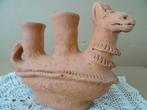 Inheemse aardewerk kandelaar Peru met dierenkop vintage 18cm, Antiek en Kunst, Ophalen of Verzenden