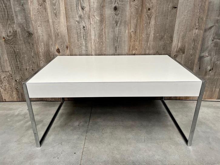 VINTAGE DESIGN SALONTAFEL DRABERT JAREN 70 CHROOM WIT, Huis en Inrichting, Tafels | Salontafels, Zo goed als nieuw, Minder dan 50 cm