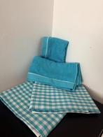 2 DDDDD theedoeken + 2 gastendoekjes in frisse aqua-blauw ti, Verzenden, Nieuw, Blauw, Theedoek of Handdoek