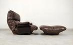 Ligne Roset Marsala - fauteuil en ottman - bruin leder, 75 tot 100 cm, Ophalen of Verzenden, Zo goed als nieuw, Vintage, mid century modern