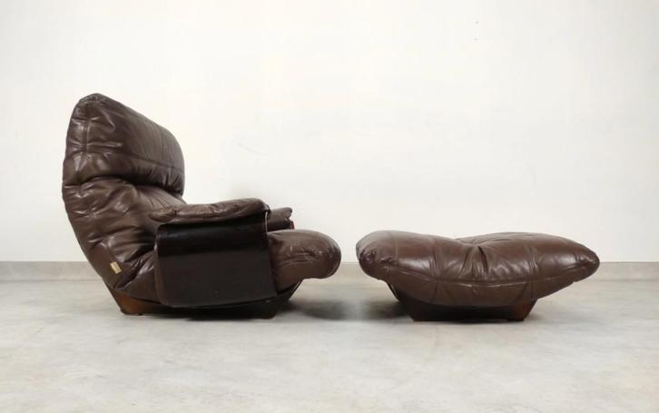 Ligne Roset Marsala - fauteuil en ottman - bruin leder, Huis en Inrichting, Fauteuils, Zo goed als nieuw, Kunststof, Leer, Stof